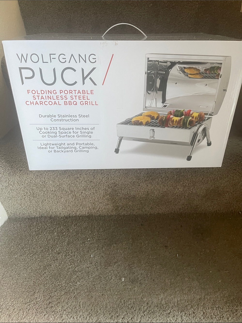 Wolfgang Puck Stainless Steel Folding Portable Charcoal BBQ Grill - Silver